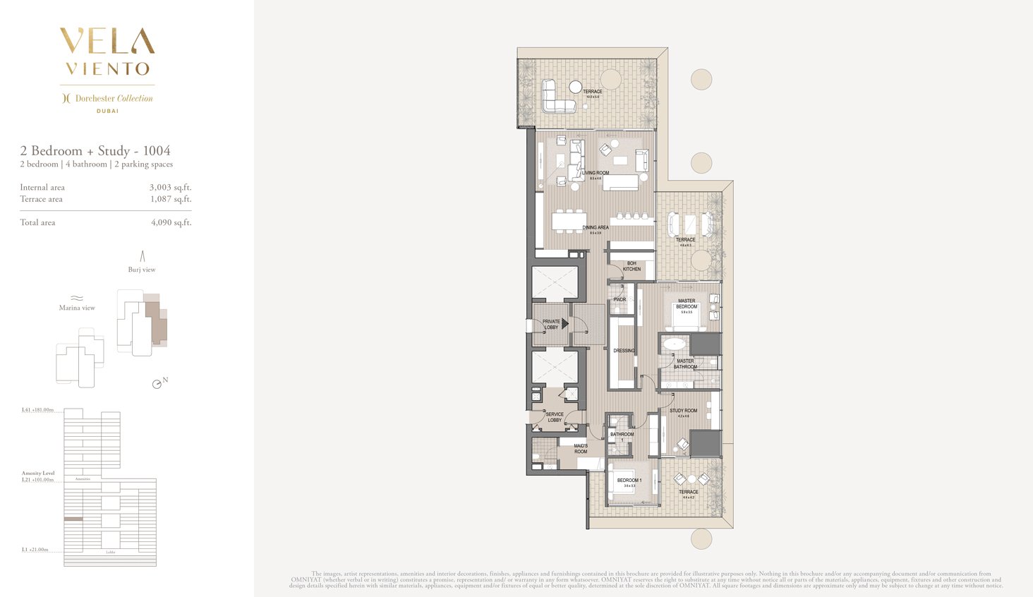 2 Bedrooms +Study floor plan