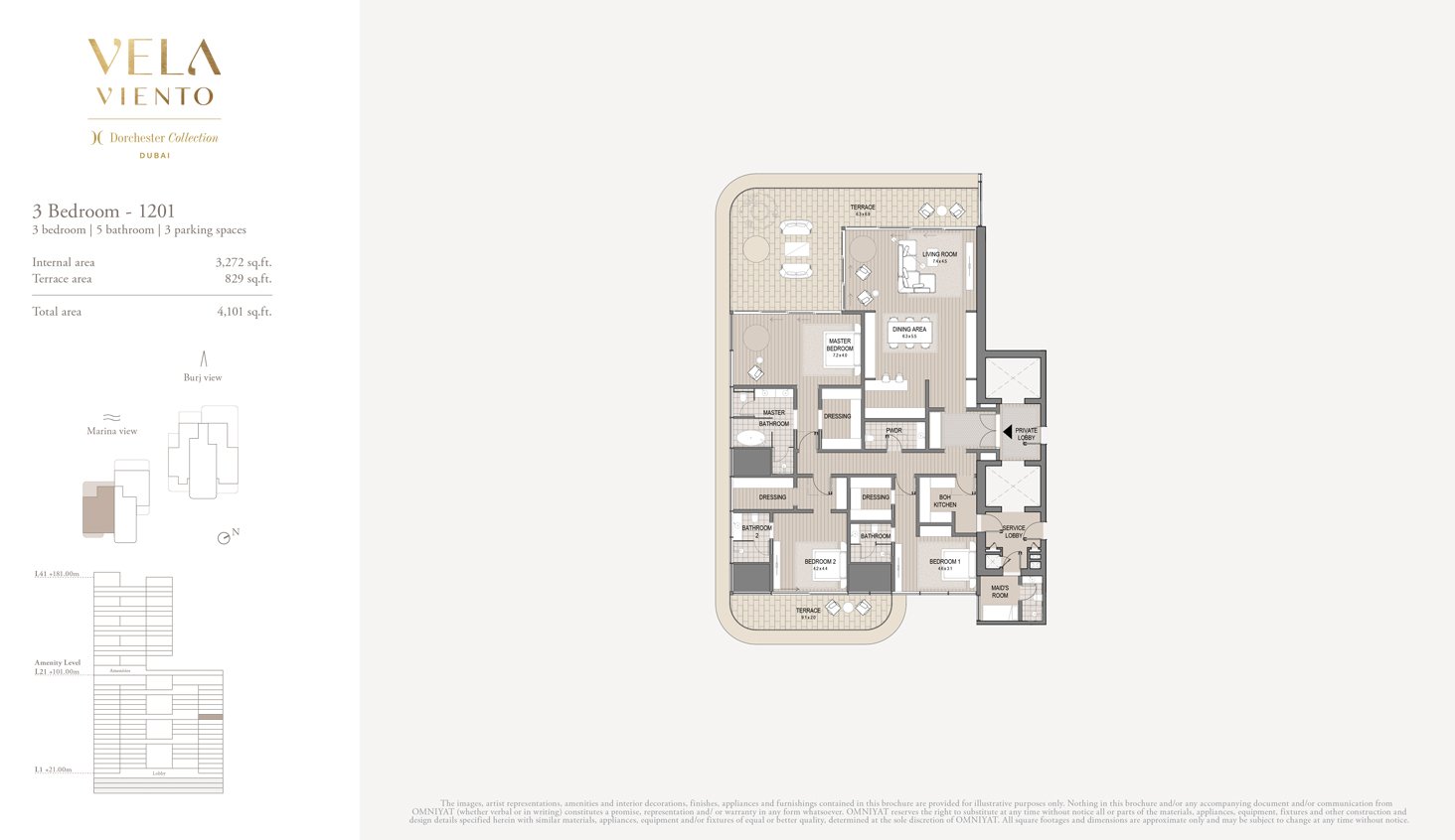 3 Bedrooms + Maid floor plan