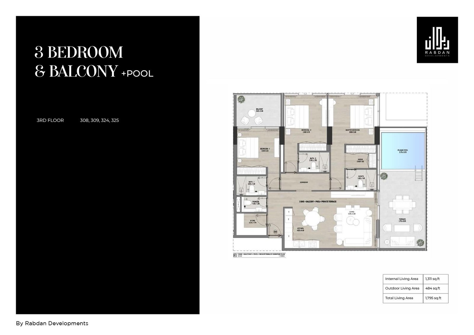 3 Bedroom + Pool floor plan