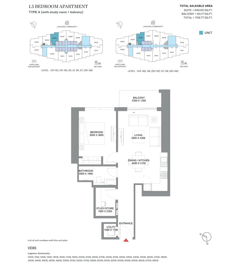 1 Bedroom + Study floor plan