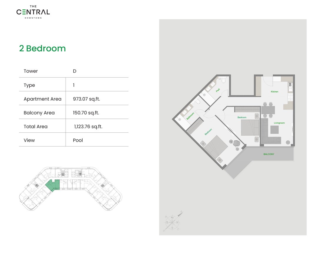 2 Bedrooms floor plan