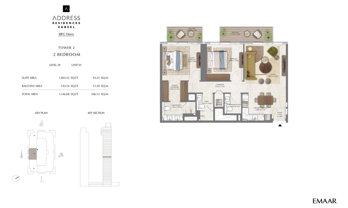 2 Bedrooms floor plan
