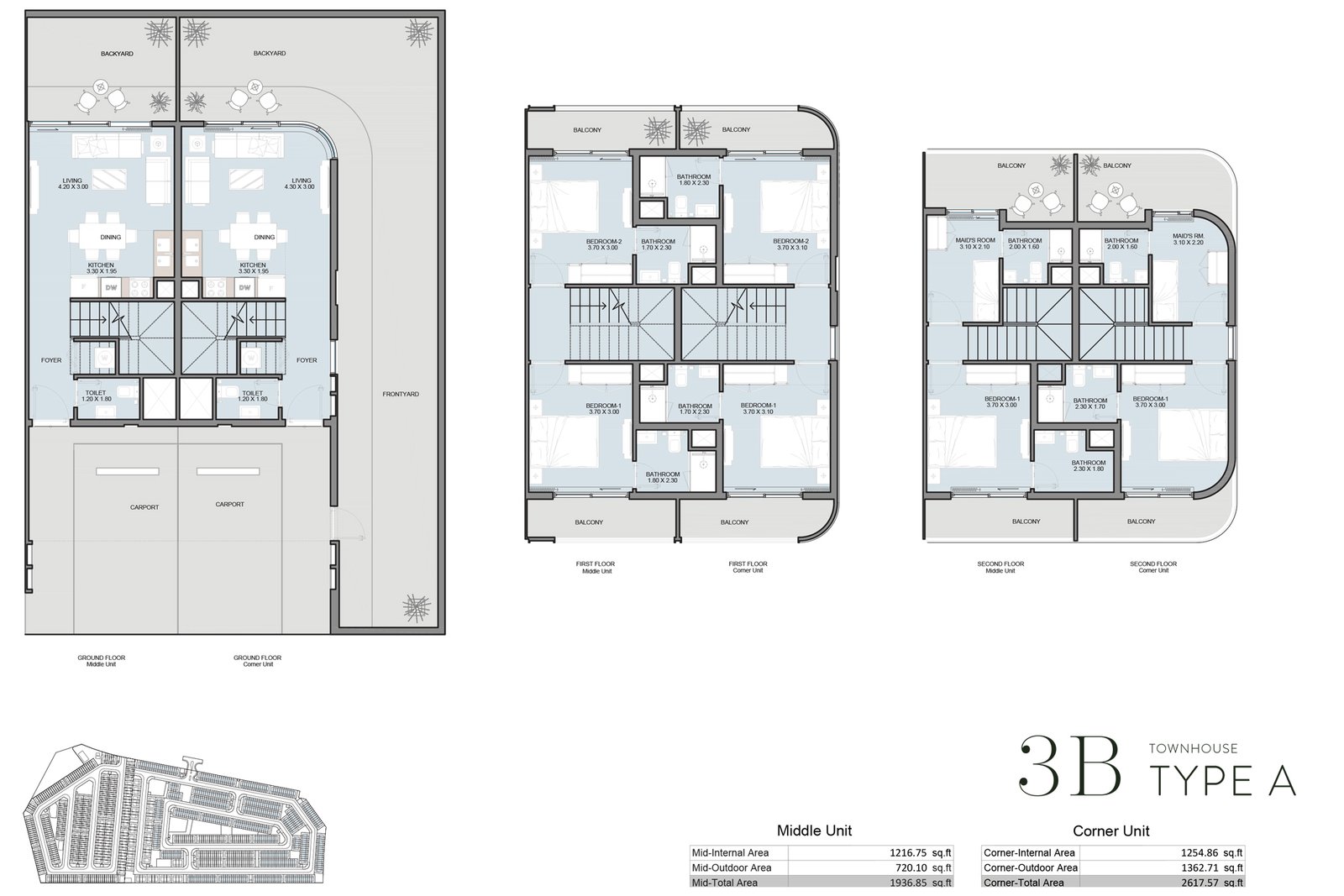 3 Bedrooms + Maid floor plan