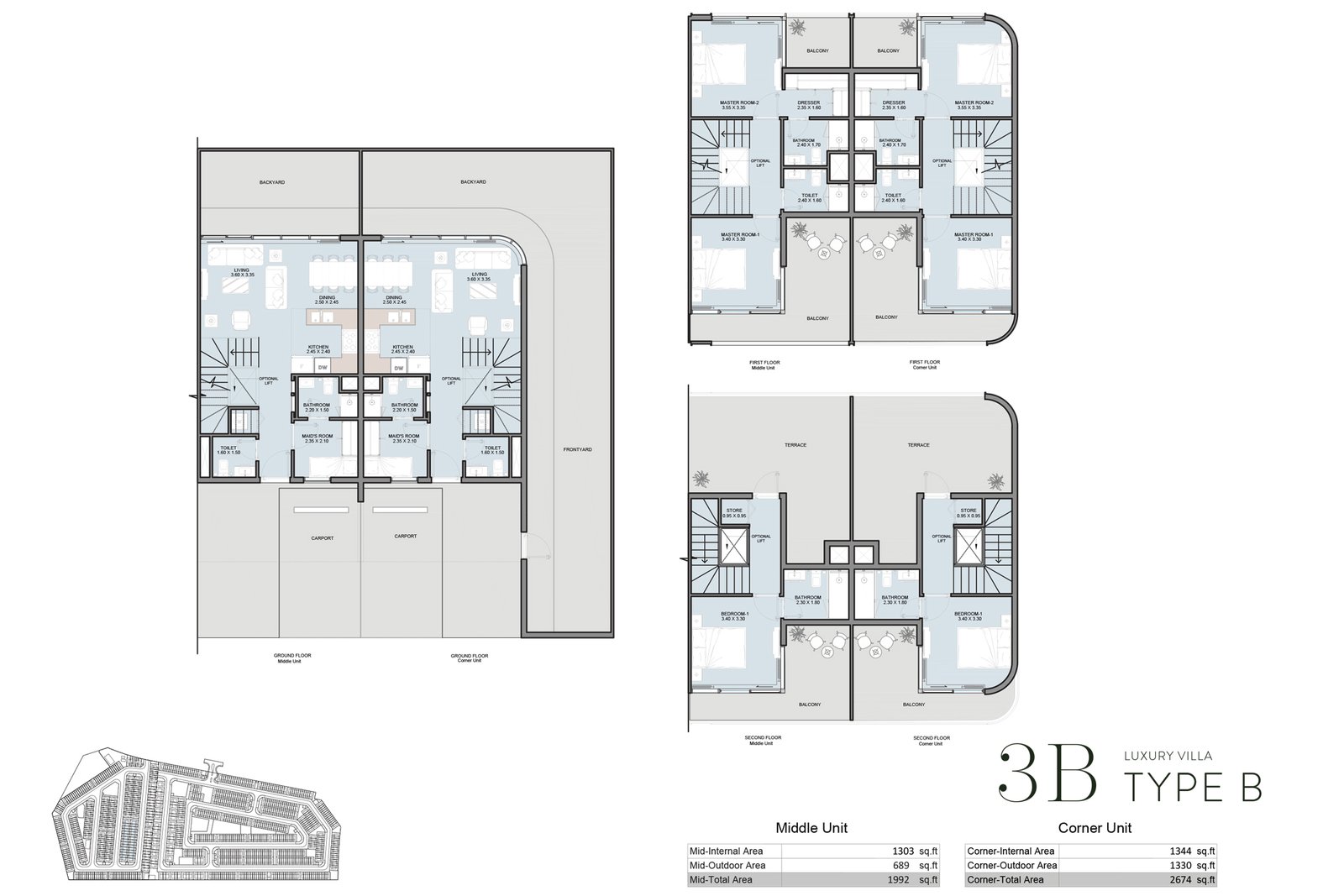 3 Bedrooms + Maid floor plan