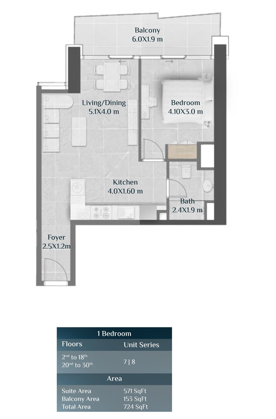 1 Bedroom floor plan