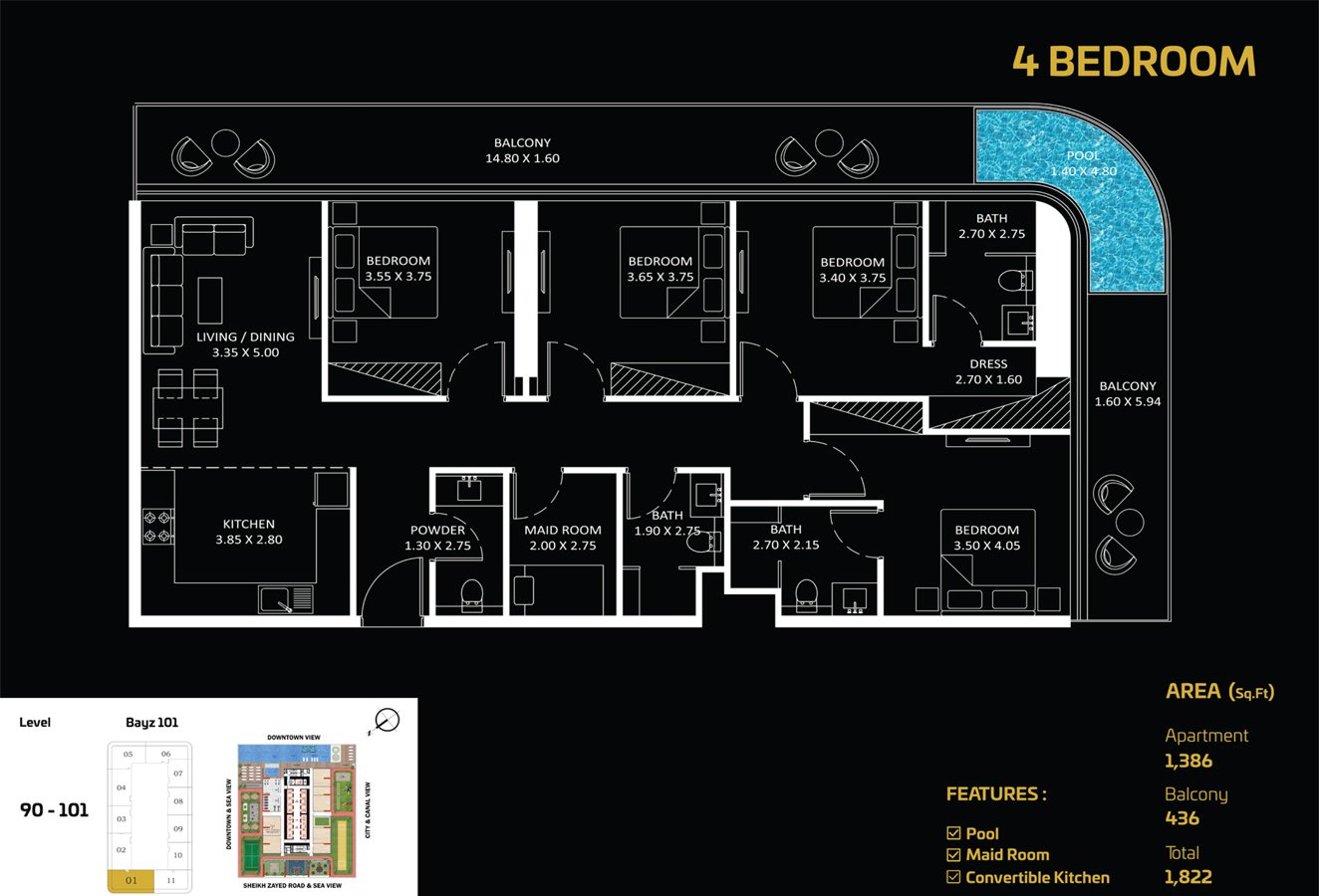 4 Bedrooms + Maid floor plan
