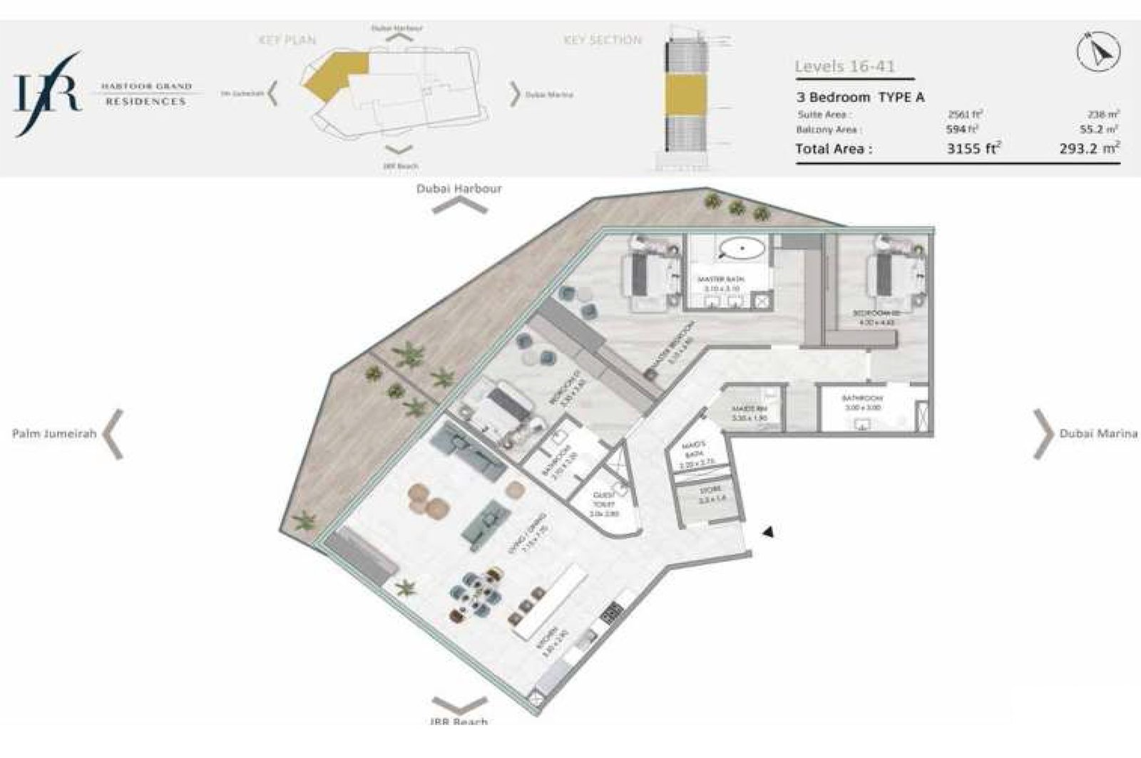 3 Bedrooms + Maid floor plan