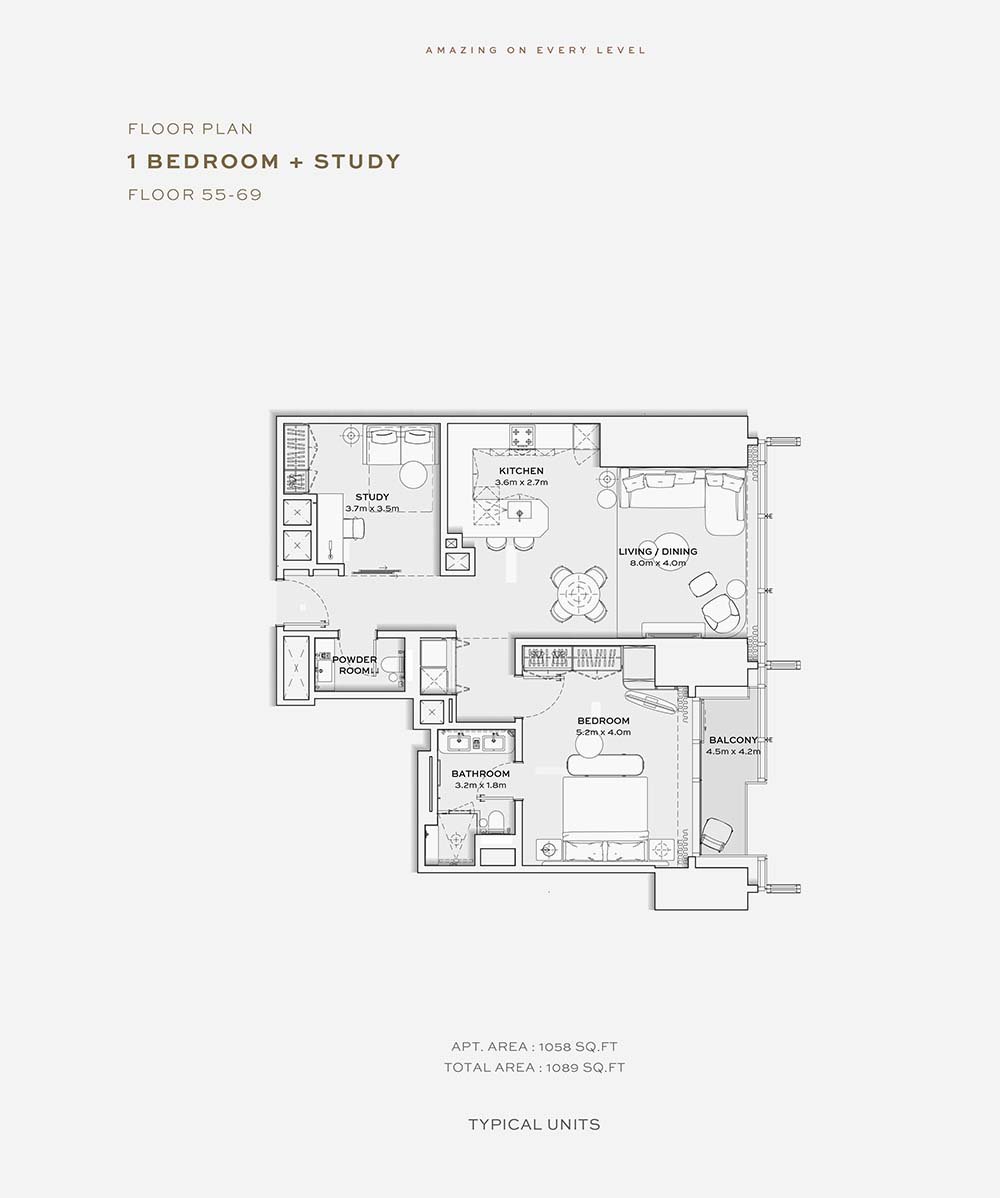 1 Bedroom + Study floor plan