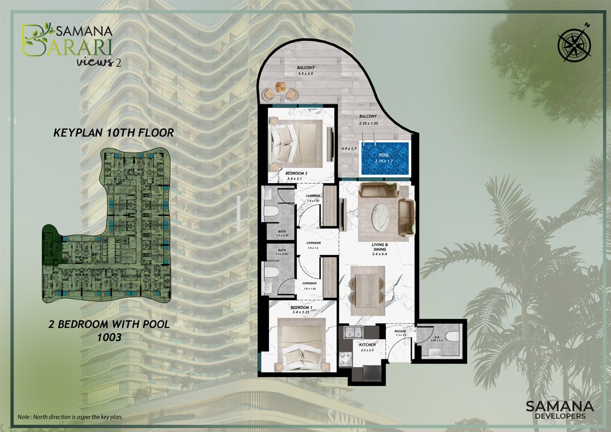 2 Bedrooms floor plan