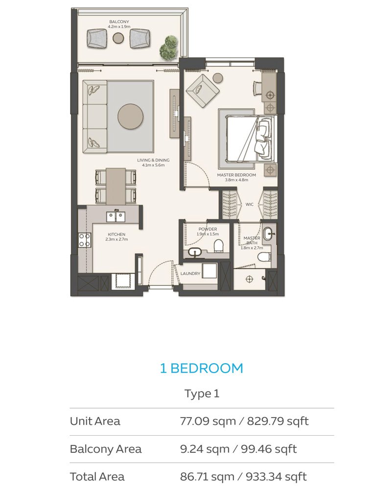 1 Bedroom floor plan