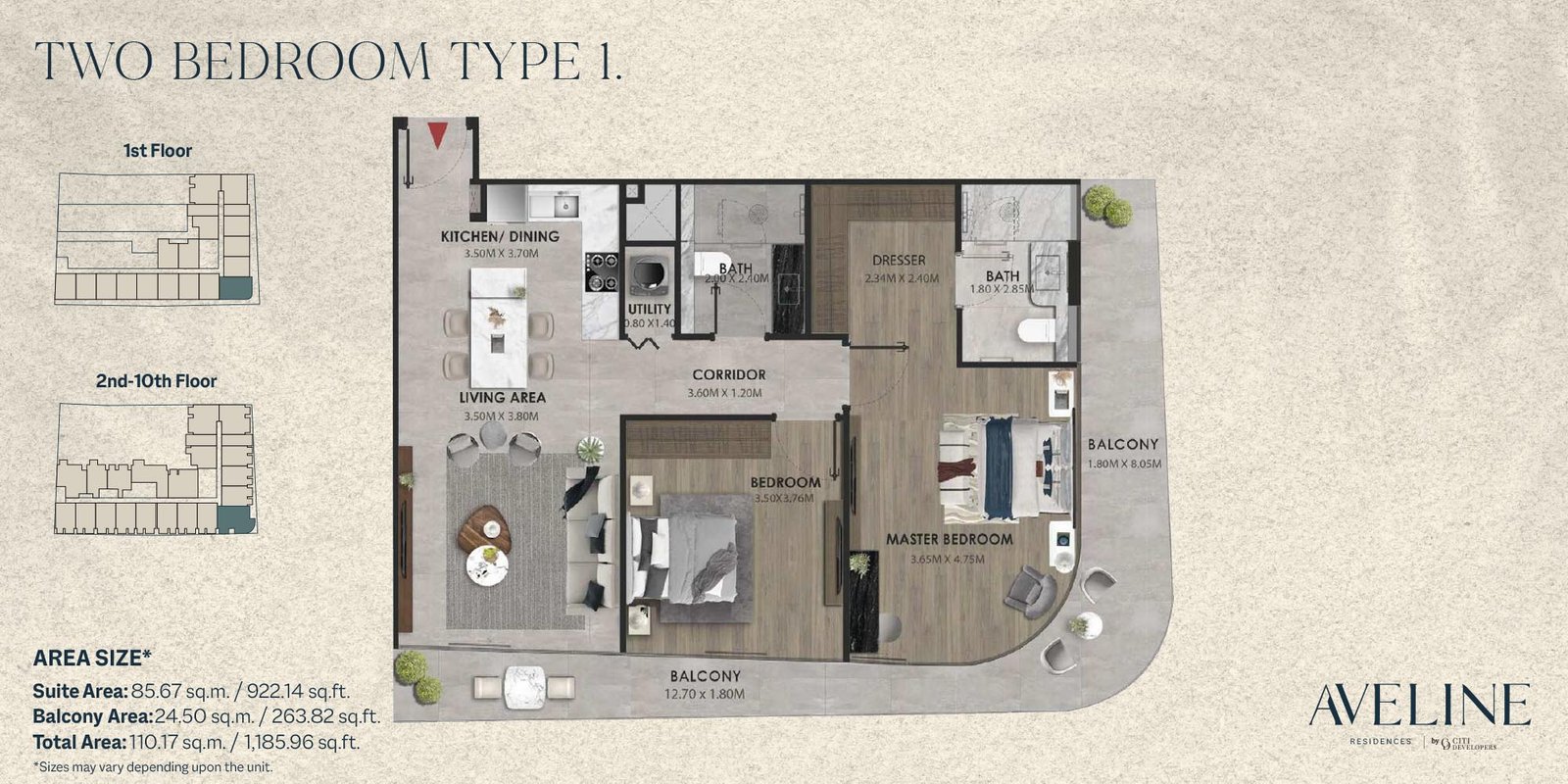 2 Bedrooms floor plan