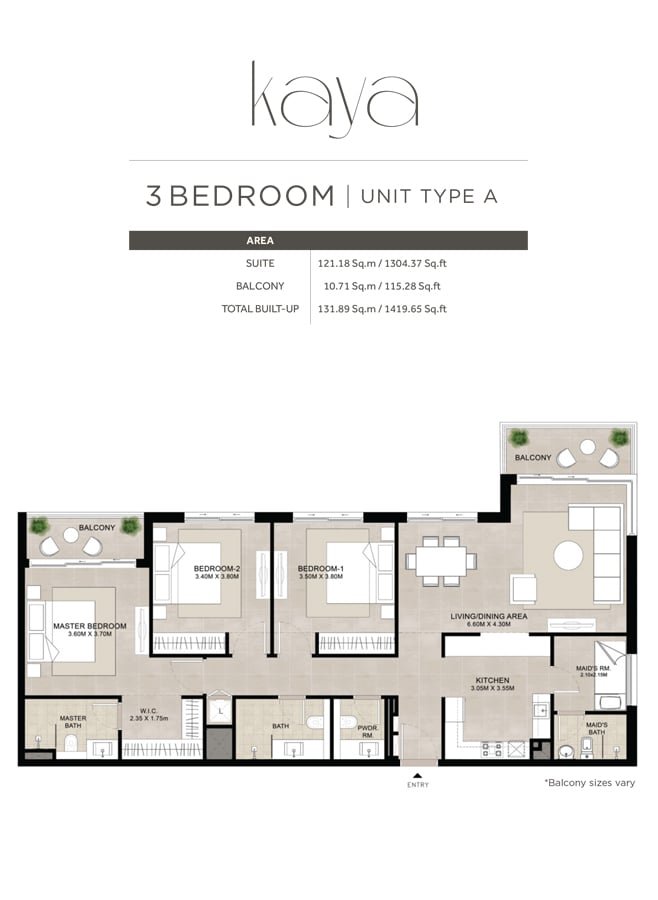 3 Bedrooms + Maid floor plan
