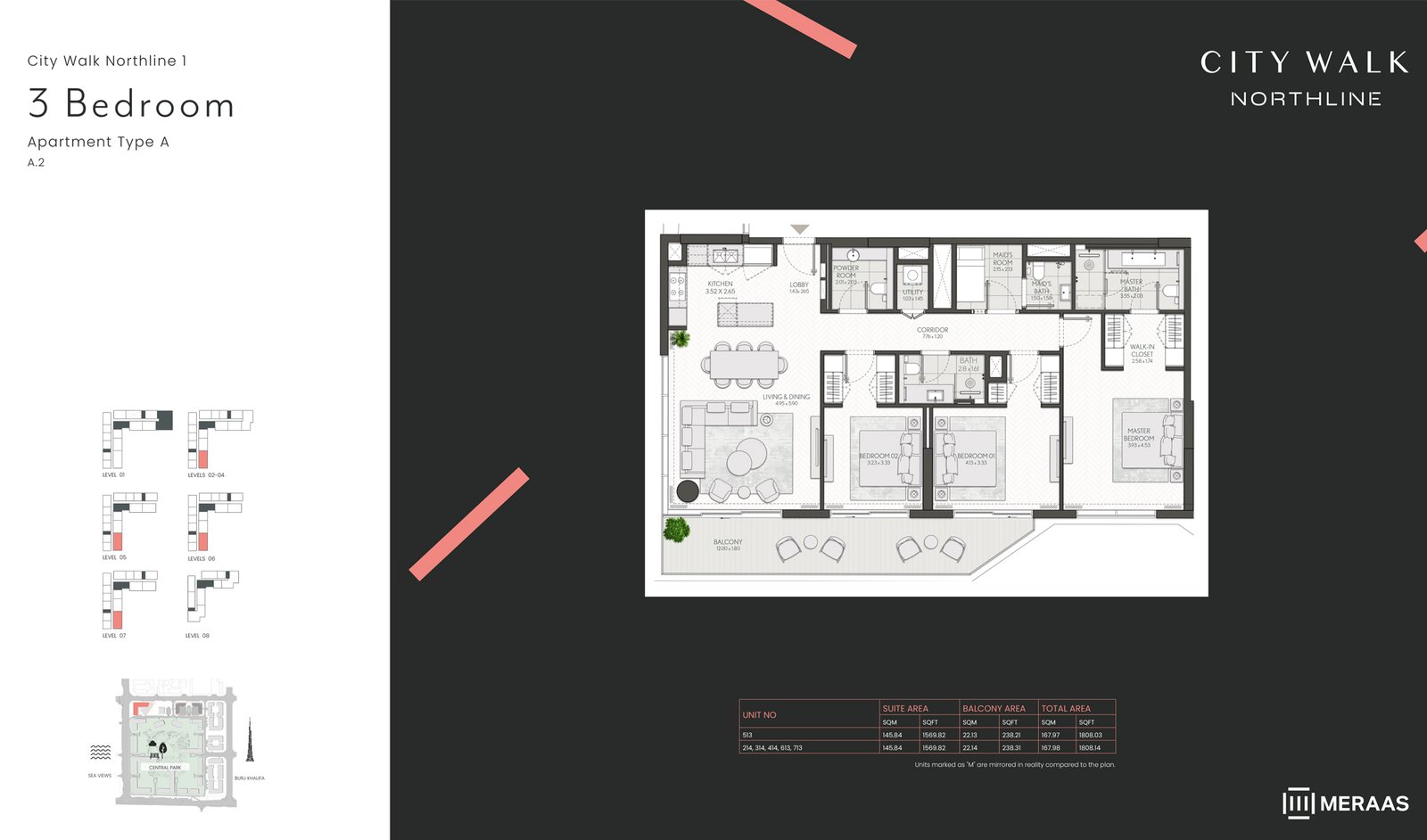 3 Bedrooms + Maid floor plan