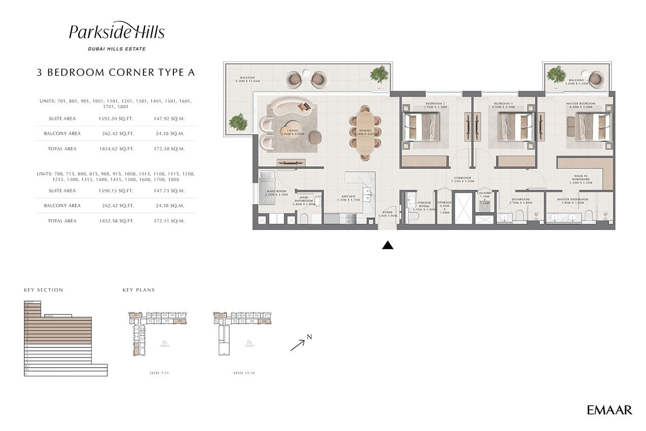 3 Bedrooms + Maid floor plan