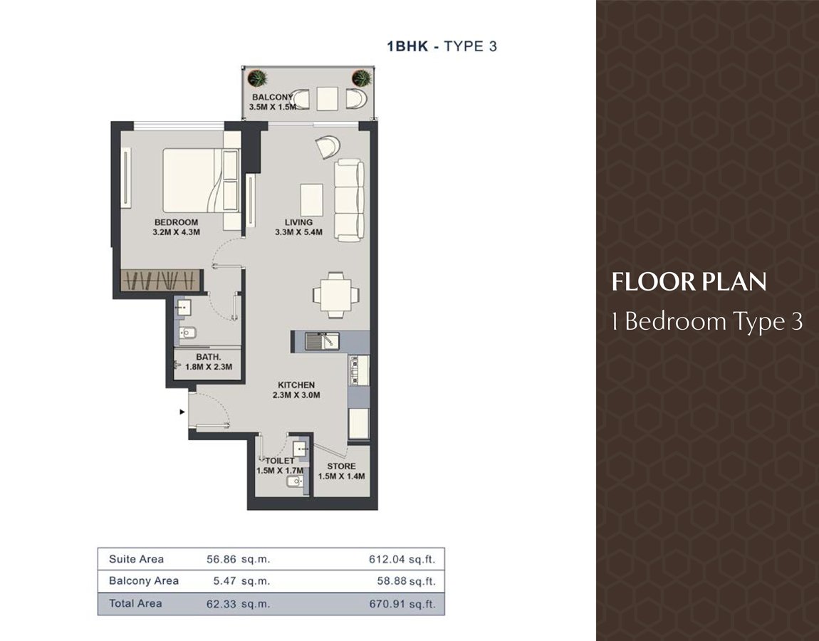 1 Bedroom floor plan