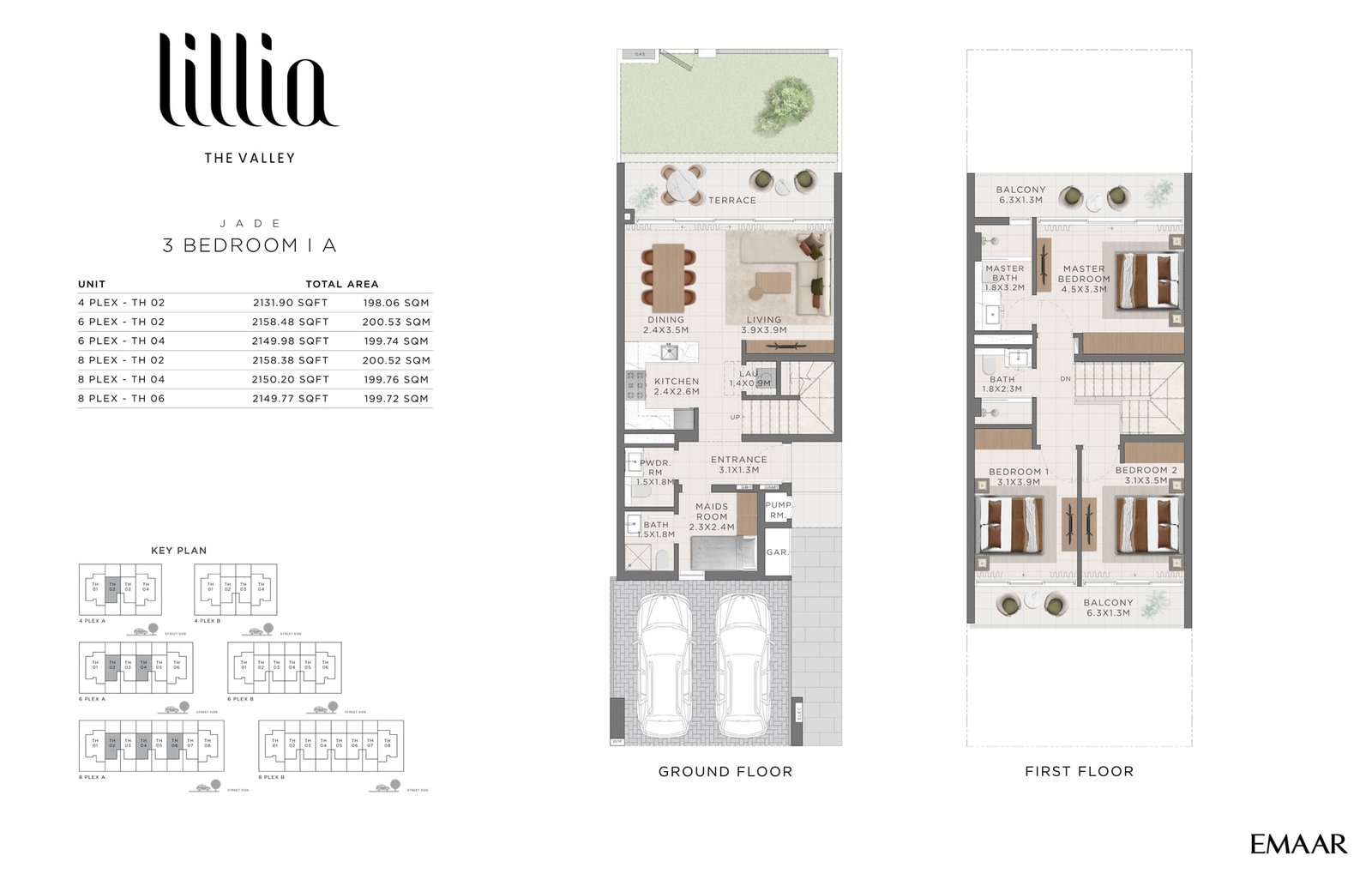 3 Bedrooms + Maid floor plan