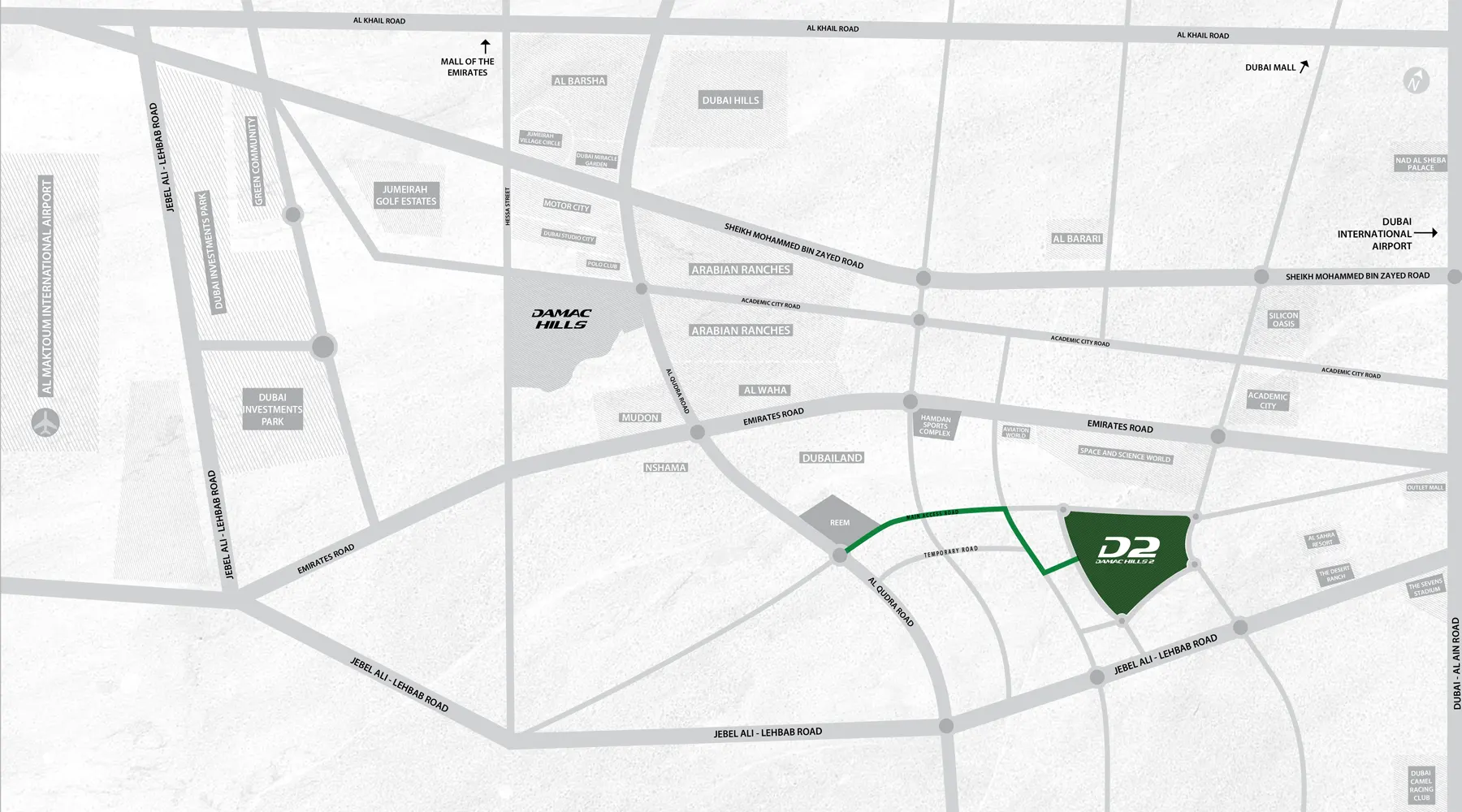Evergreens at Damac Hills 2 location map