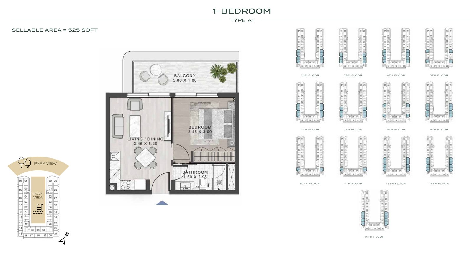 1 Bedroom floor plan