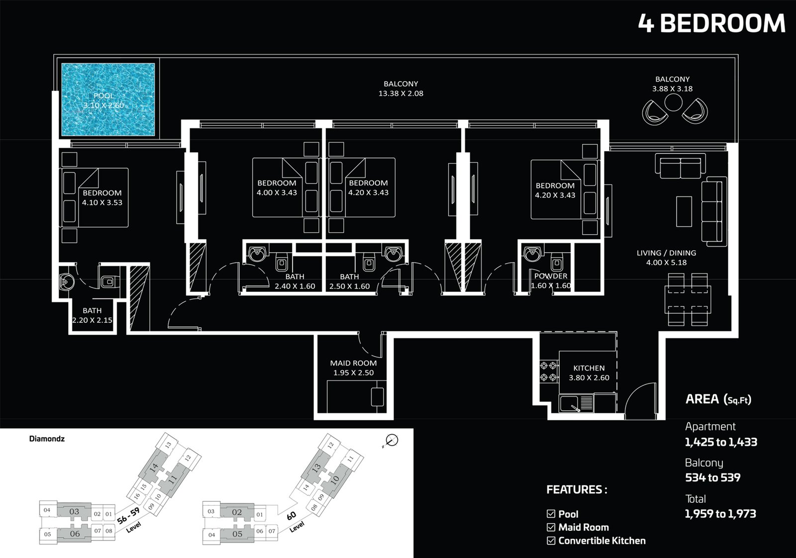 4 Bedrooms + Maid floor plan