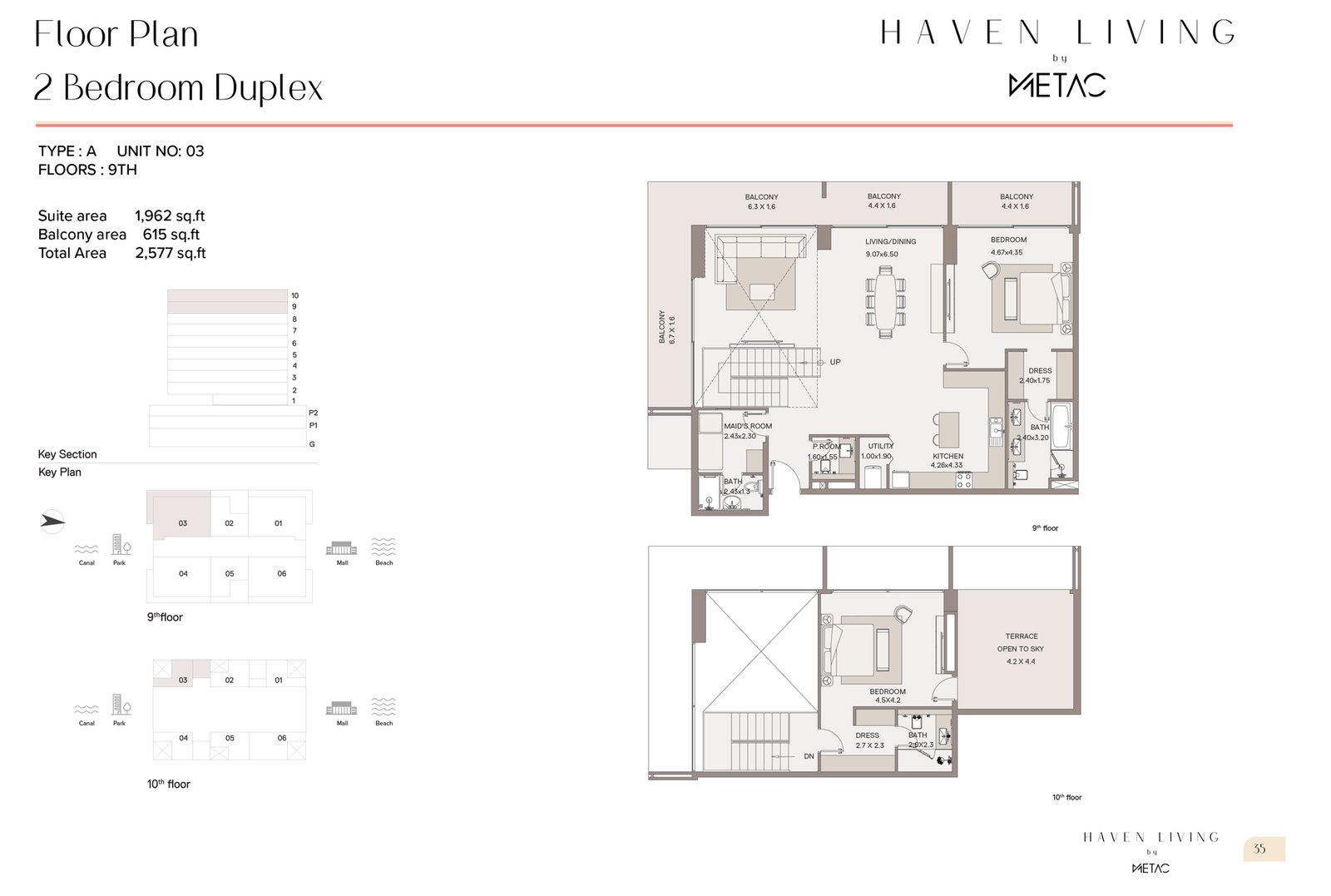 2 Bedrooms + Maid floor plan