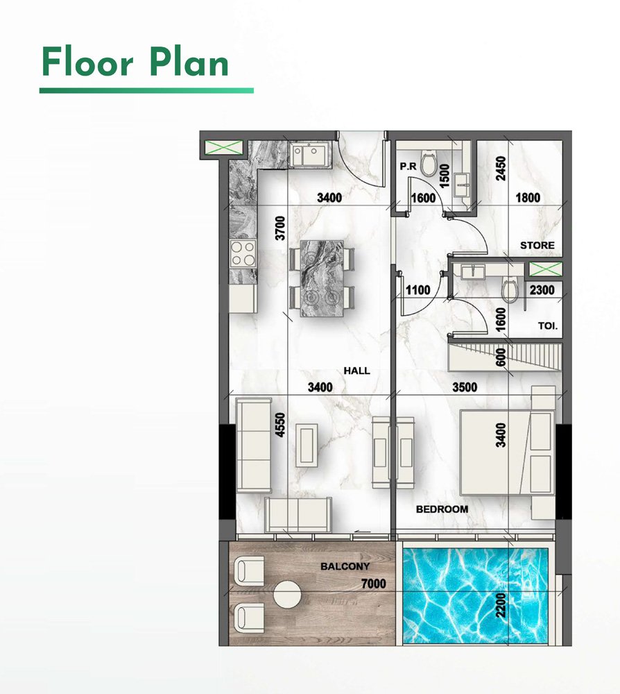 1 Bedroom + Study floor plan