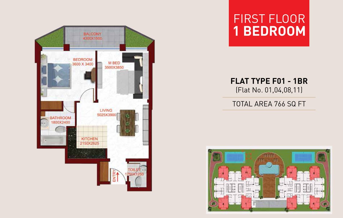 1 Bedroom floor plan