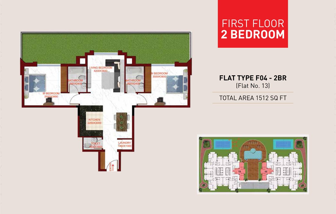 2 Bedrooms floor plan