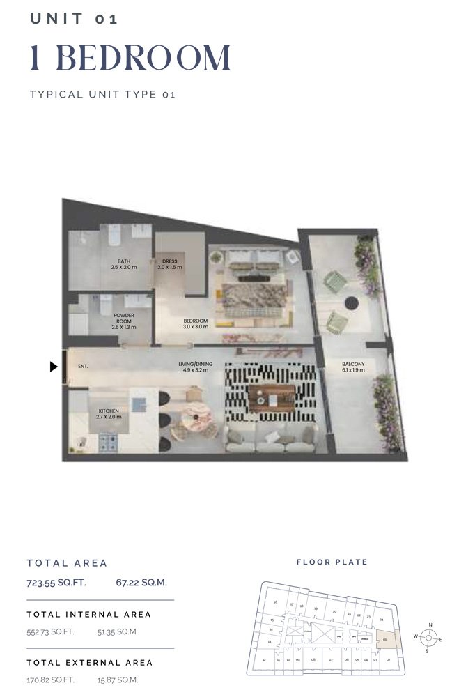 1 Bedroom floor plan