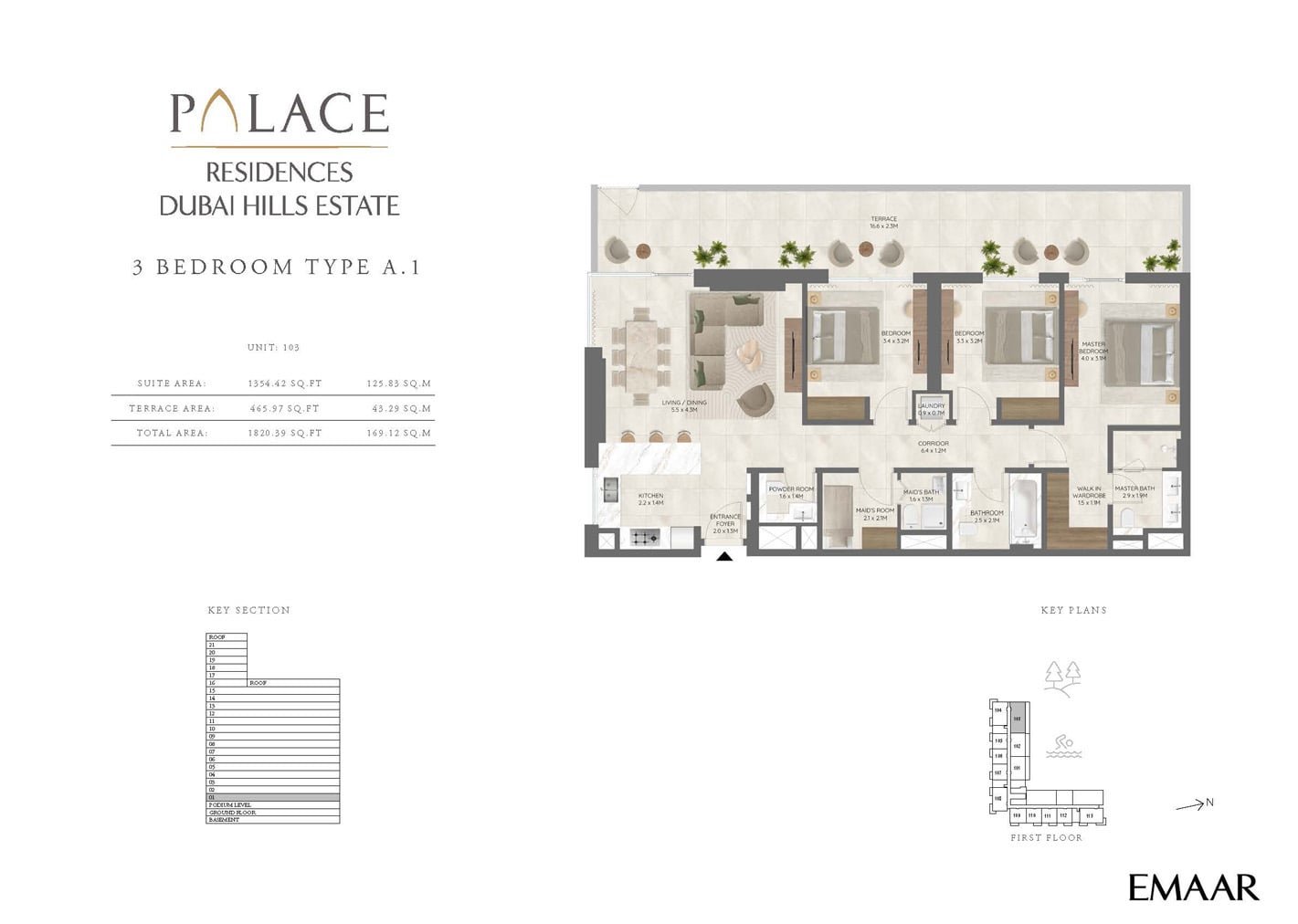 3 Bedrooms + Maid floor plan