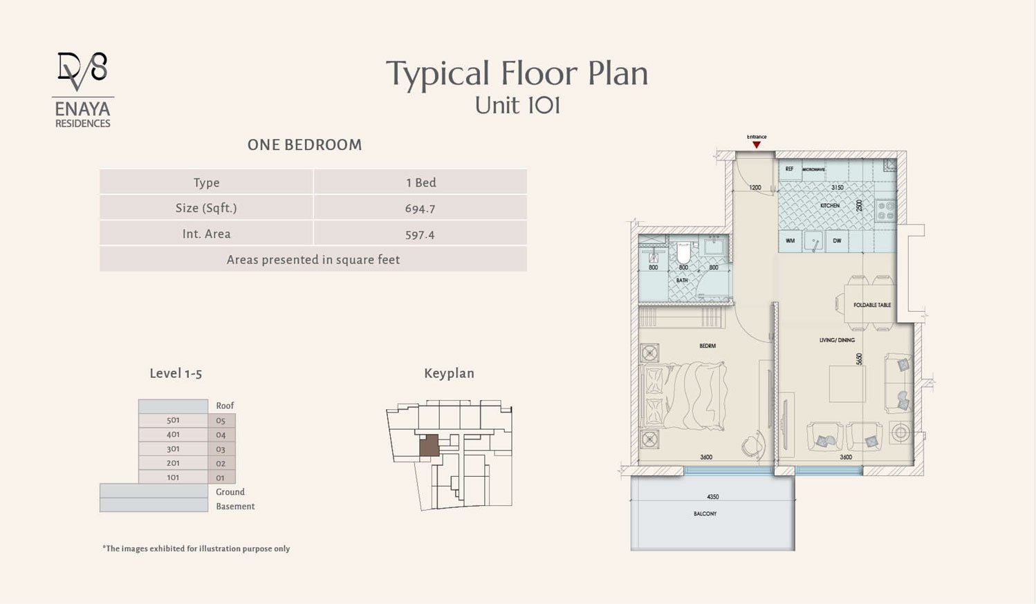 1 Bedroom floor plan