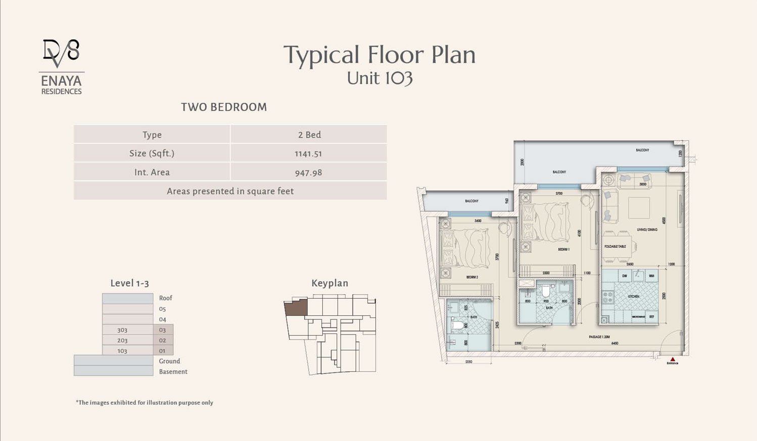 2 Bedrooms floor plan