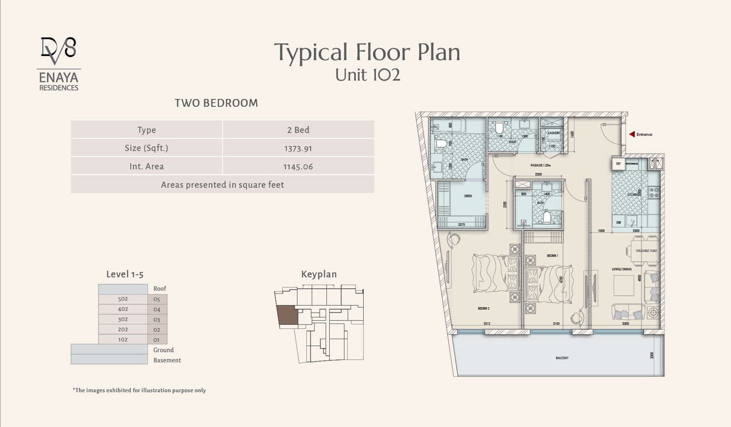 2 Bedrooms floor plan