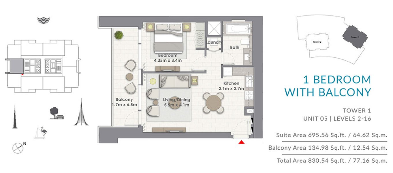 1 Bedroom floor plan