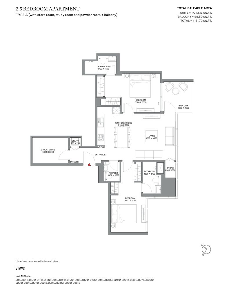 2.5 Bedroom + Study floor plan