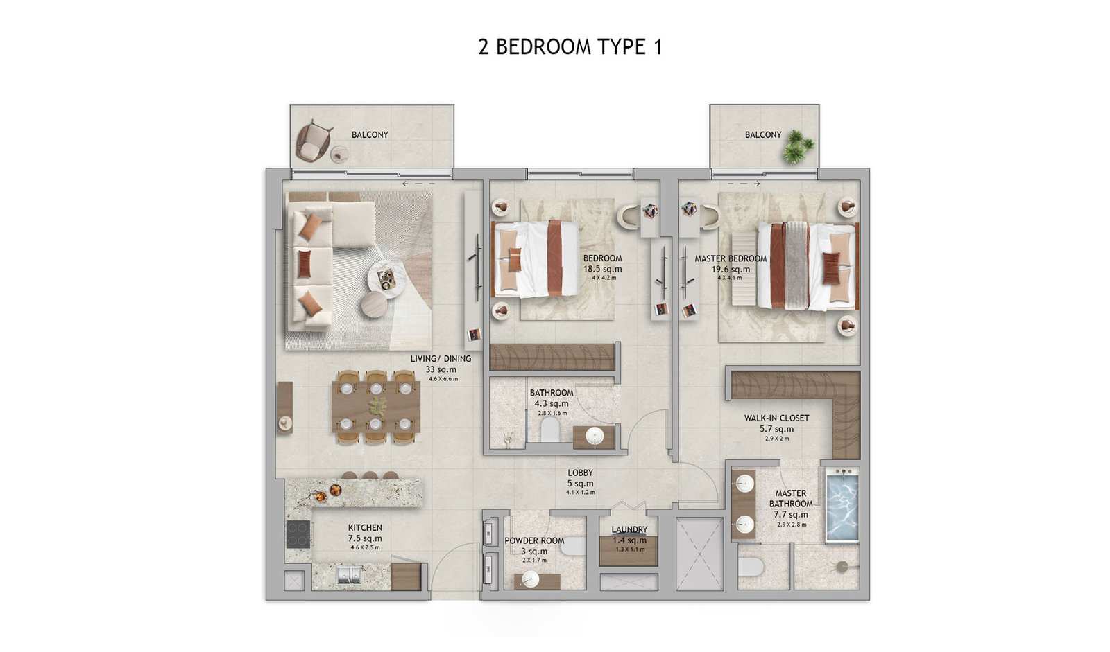 2 Bedrooms floor plan