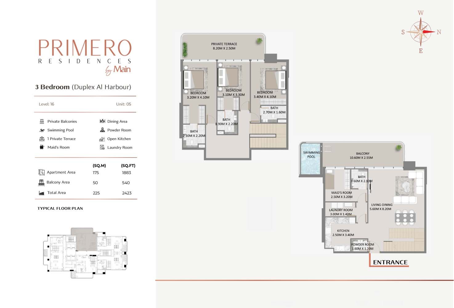 3 Bedrooms + Maid floor plan