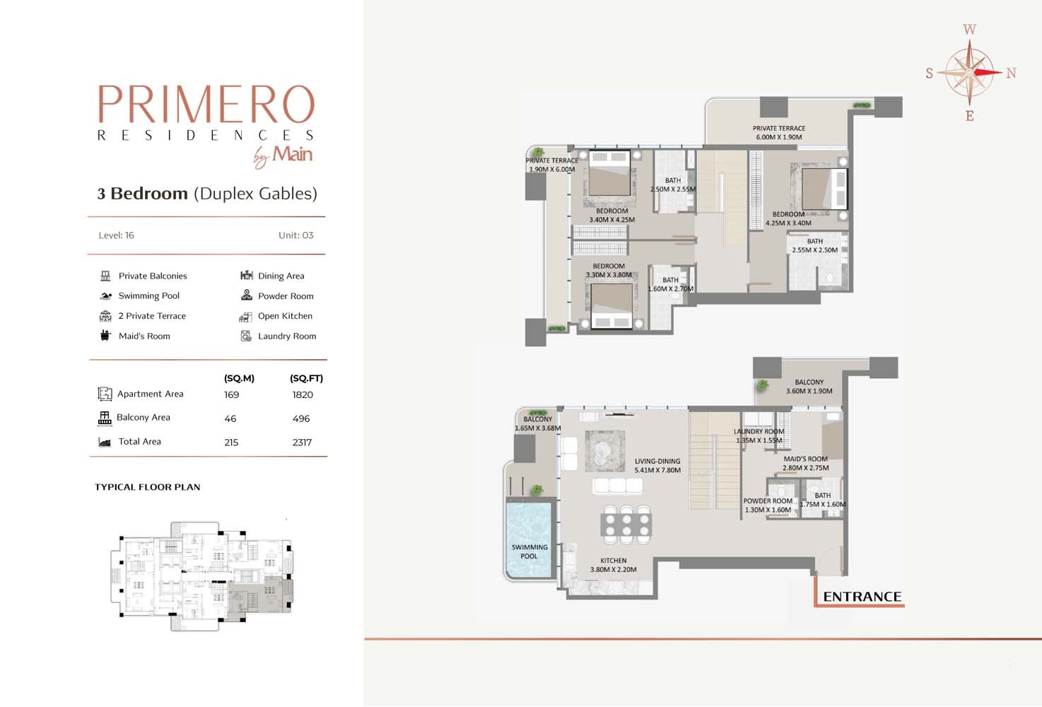 3 Bedrooms + Maid floor plan