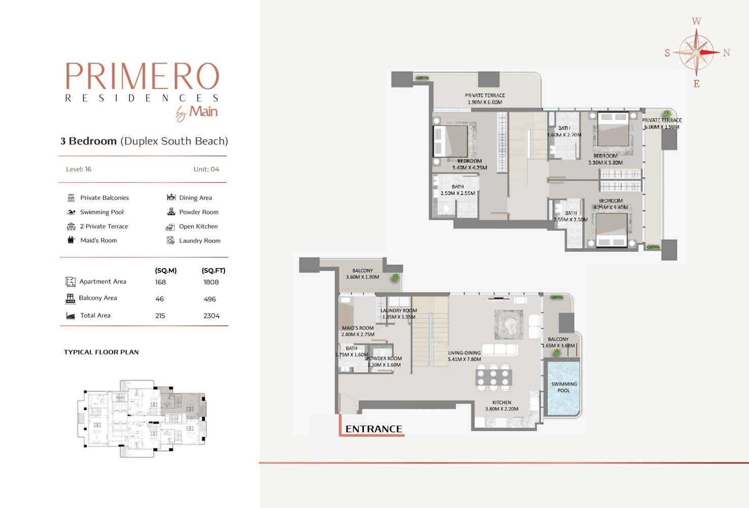 3 Bedrooms + Maid floor plan