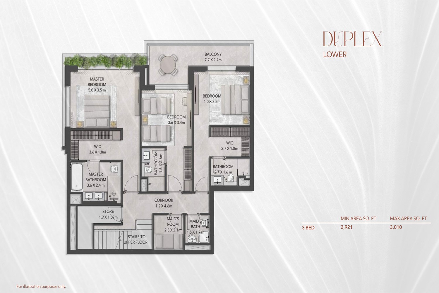 3 Bedrooms + Maid floor plan