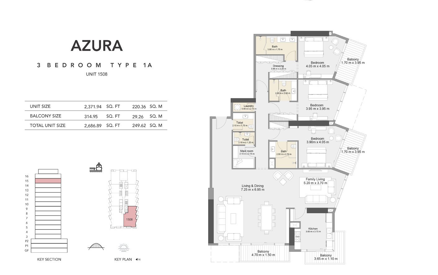 3 Bedrooms + Maid floor plan