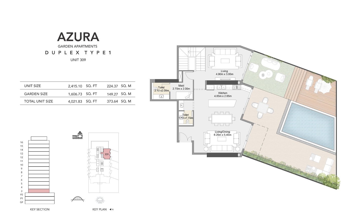 3 Bedrooms + Maid floor plan