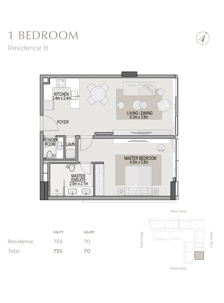 1 Bedroom floor plan