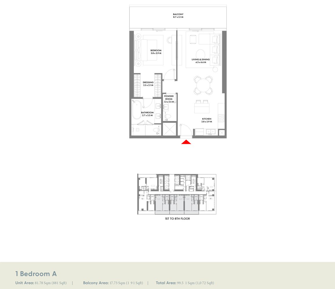 W Residences at Dubai Harbour 1 Bedroom 1  Bedroom, A floor plan