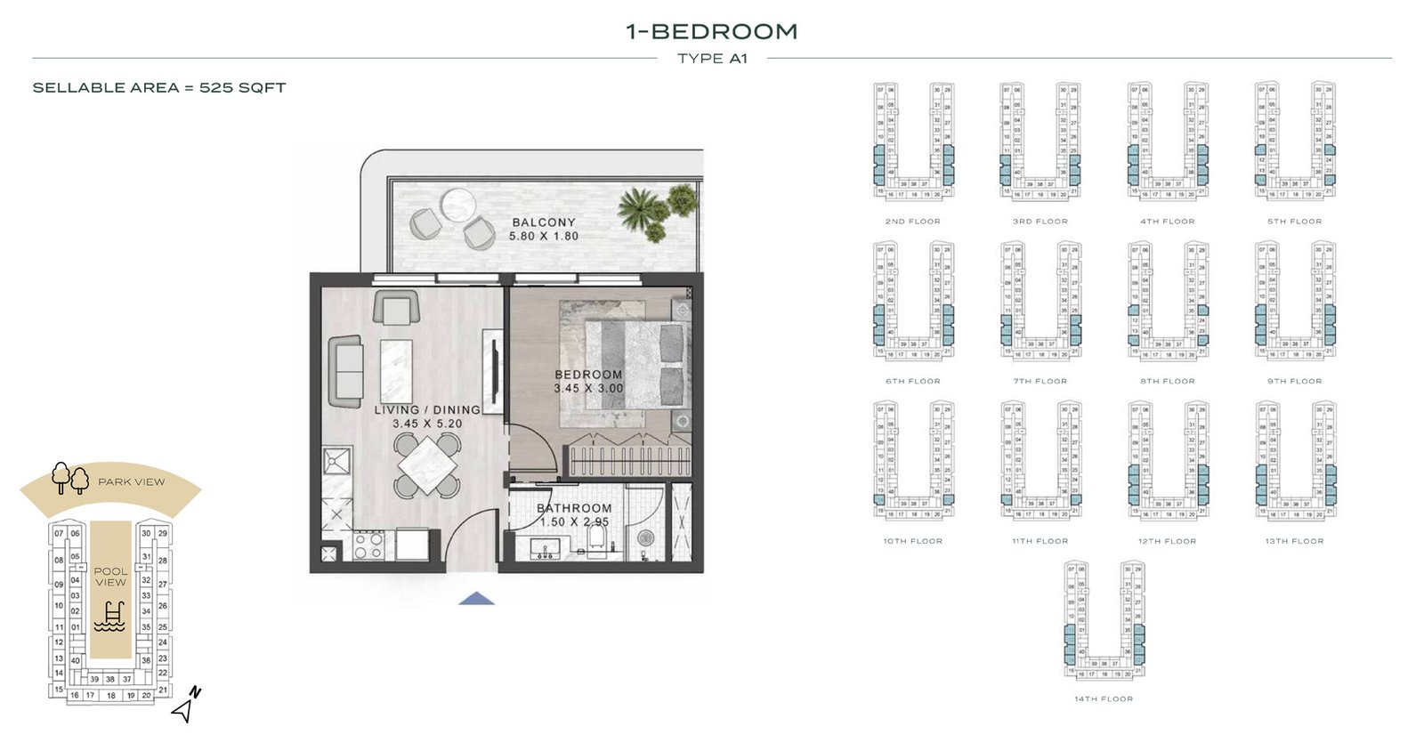 1 Bedroom floor plan