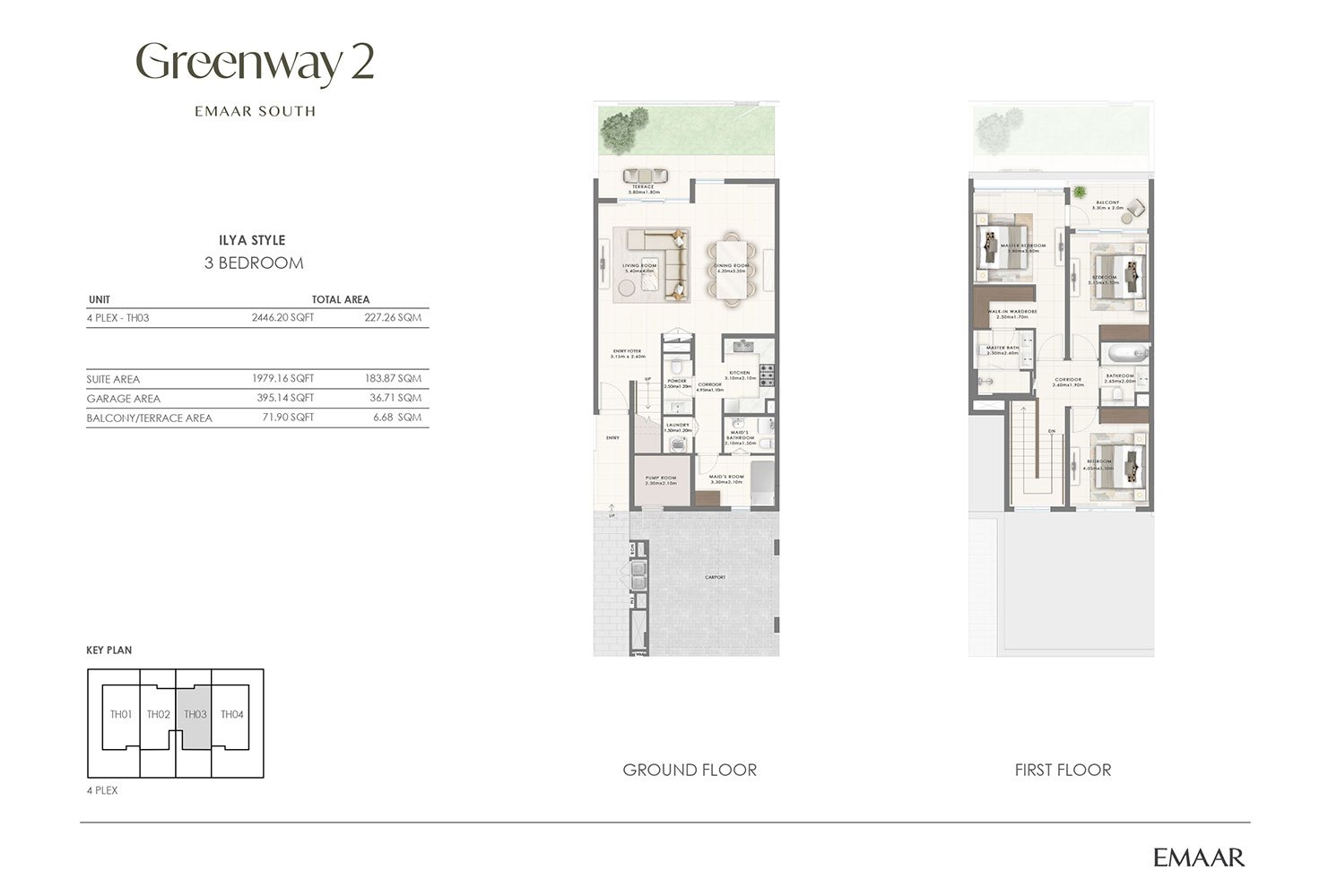 3 Bedrooms + Maid floor plan