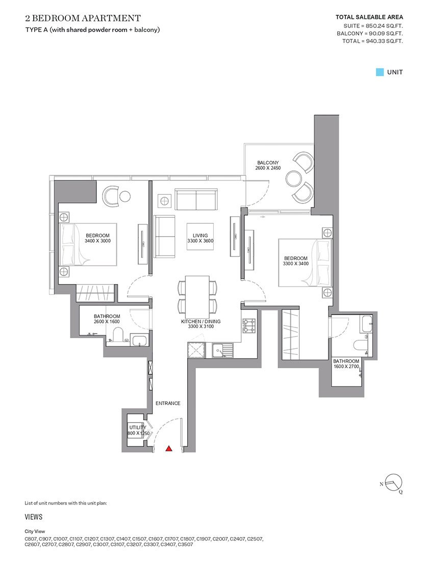 2 Bedrooms floor plan