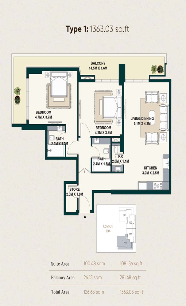 2 Bedroom floor plan