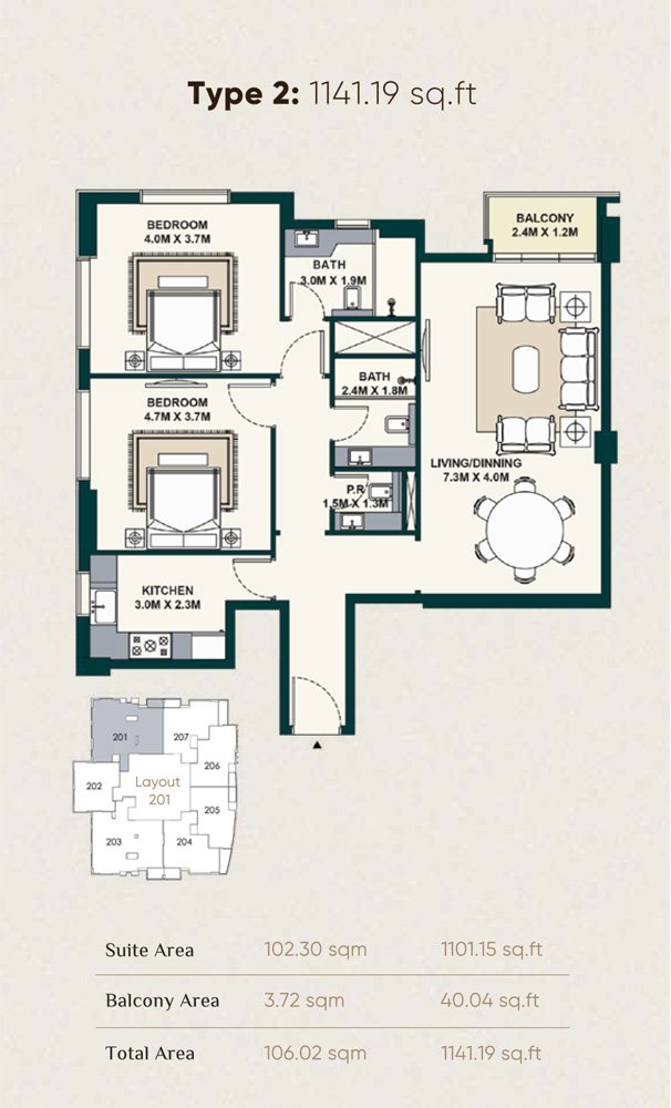 2 Bedroom floor plan