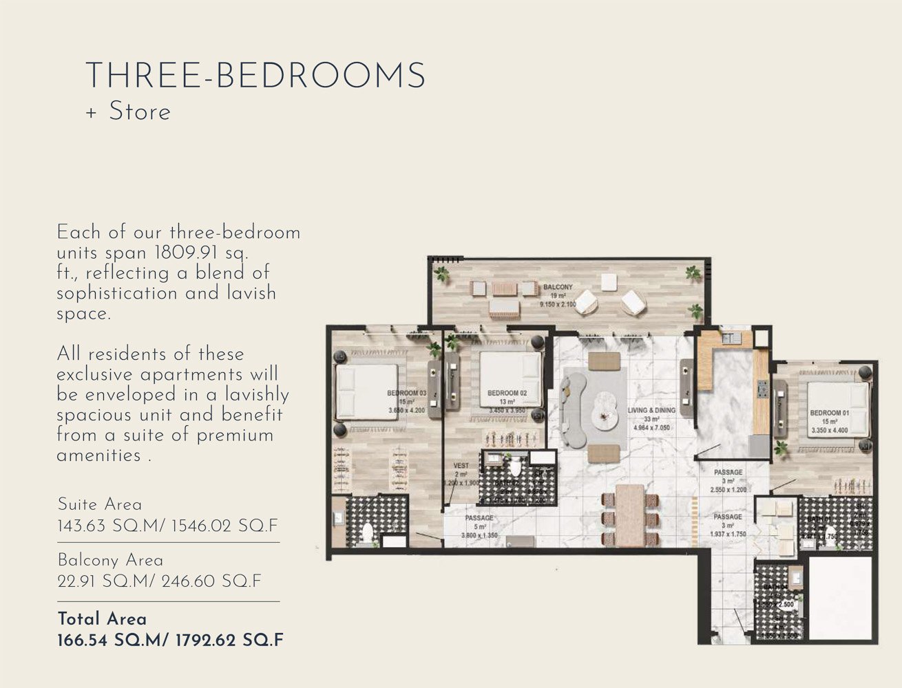 3 Bedroom floor plan