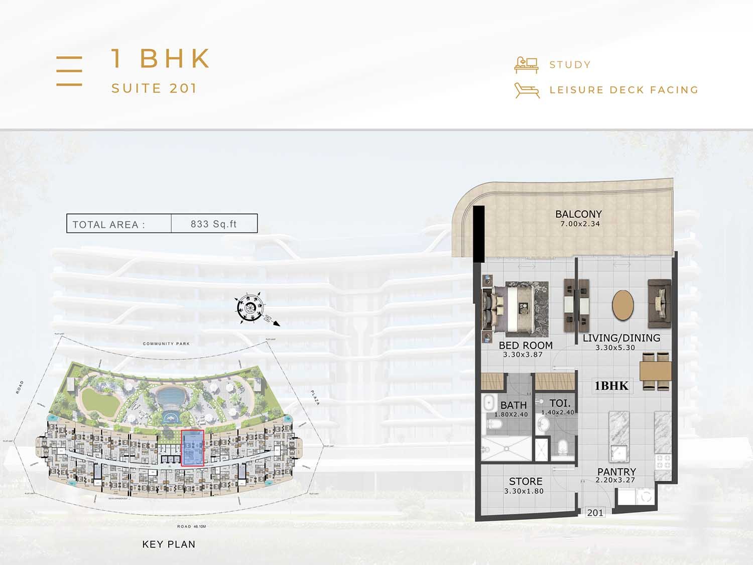 1 Bedroom + Study floor plan